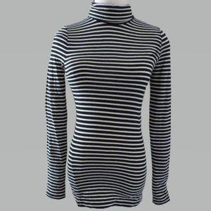 J Crew XS Black and White Striped Turtleneck Top